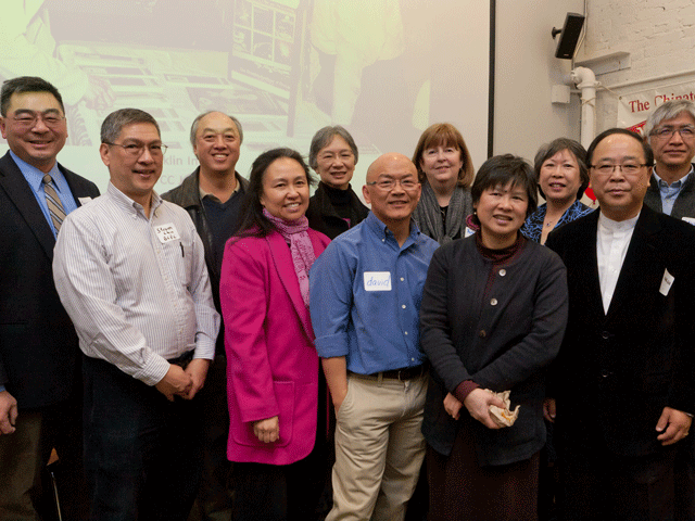 (Left to right, front row): TCC founders: Steven Chin, Carol Lee, David Moy, Lydia Lowe, Chau-Ming Lee. (Second row): Tom Lee, Richard Chin, Stephanie Fan, Barbara Rubel, Beverly Wing, Lawrence Cheng. (Image courtesy of Kye Liang and The Chinatown Coalition.)