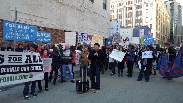 Community activists protested for more affordable housing. (Image by Ling-Mei Wong.)