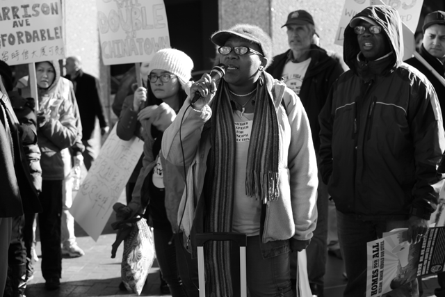 Melonie Griffiths of City Life/Vida Urbana addresses crowd. Image courtesy of Martinez.E.